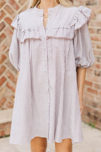 Mind In The Clouds Brown Striped Ruffled Babydoll Dress