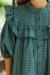Girls: Plaid To Be Here Emerald Babydoll Dress