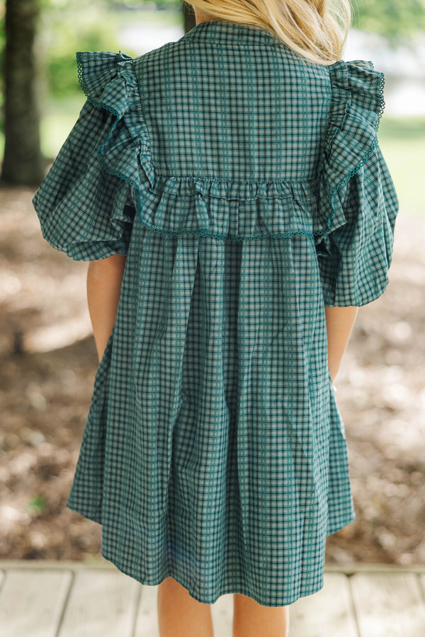 Girls: Plaid To Be Here Emerald Babydoll Dress