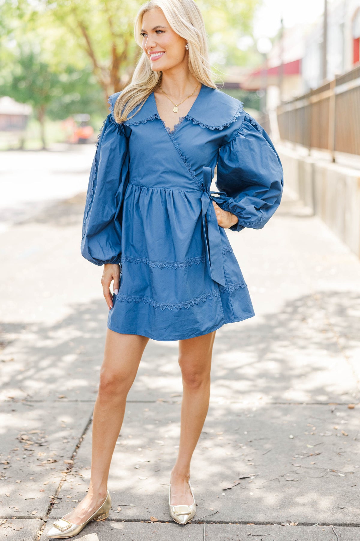 blue collared mini dress Blue Collar Mini Dress