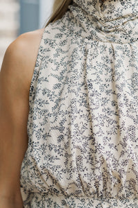 Light As Ever Taupe Ditsy Floral Dress