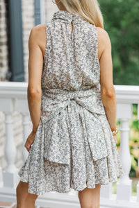 Light As Ever Taupe Ditsy Floral Dress