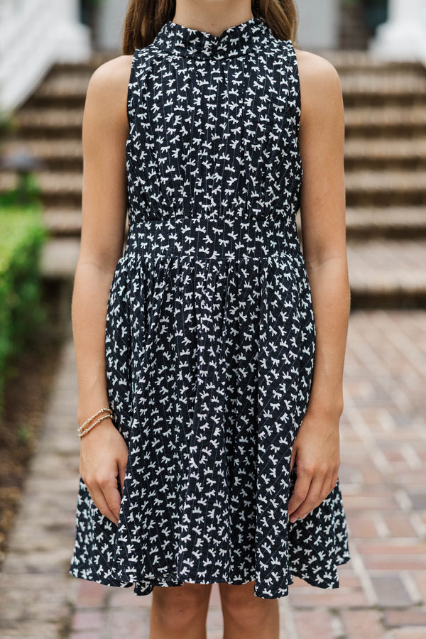 Girls: Little Loops Black Bow Print Dress