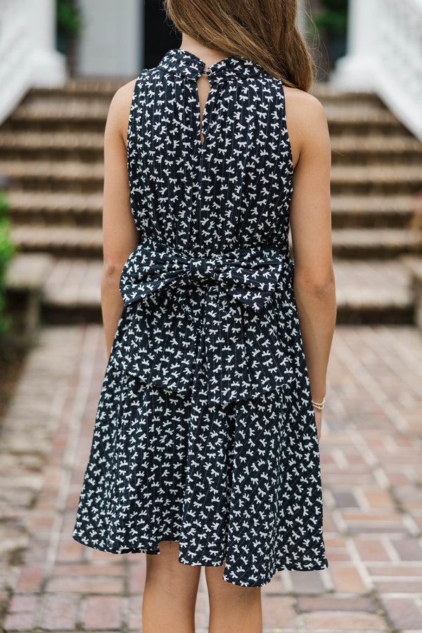 Girls: Little Loops Black Bow Print Dress