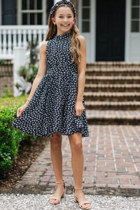 Girls: Little Loops Black Bow Print Dress