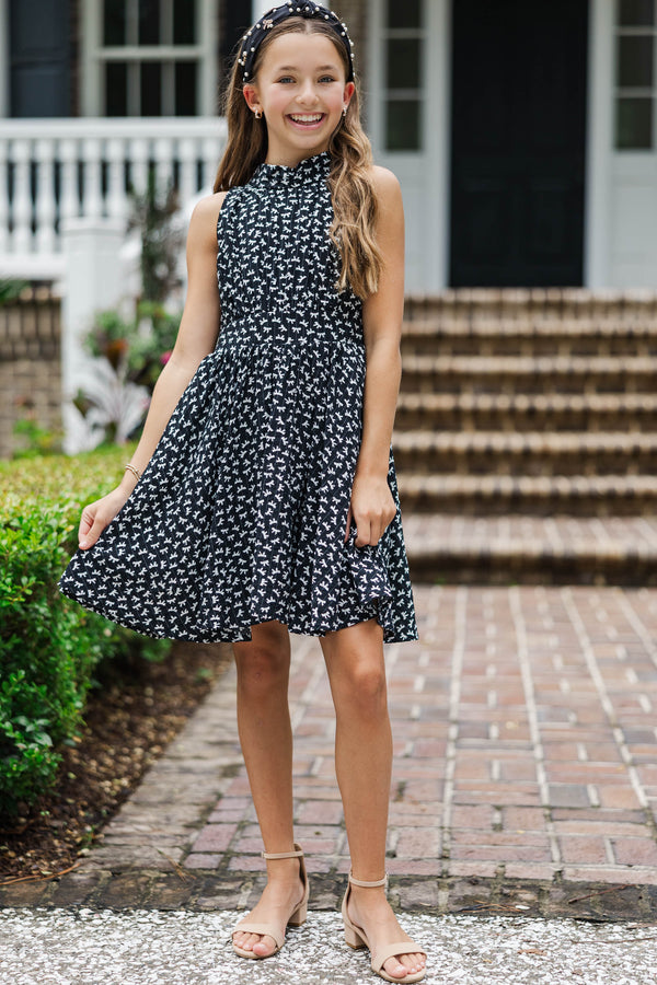 Girls: Little Loops Black Bow Print Dress