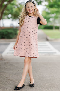 Girls: The Easy Favorite Mauve Bow Print Shift Dress