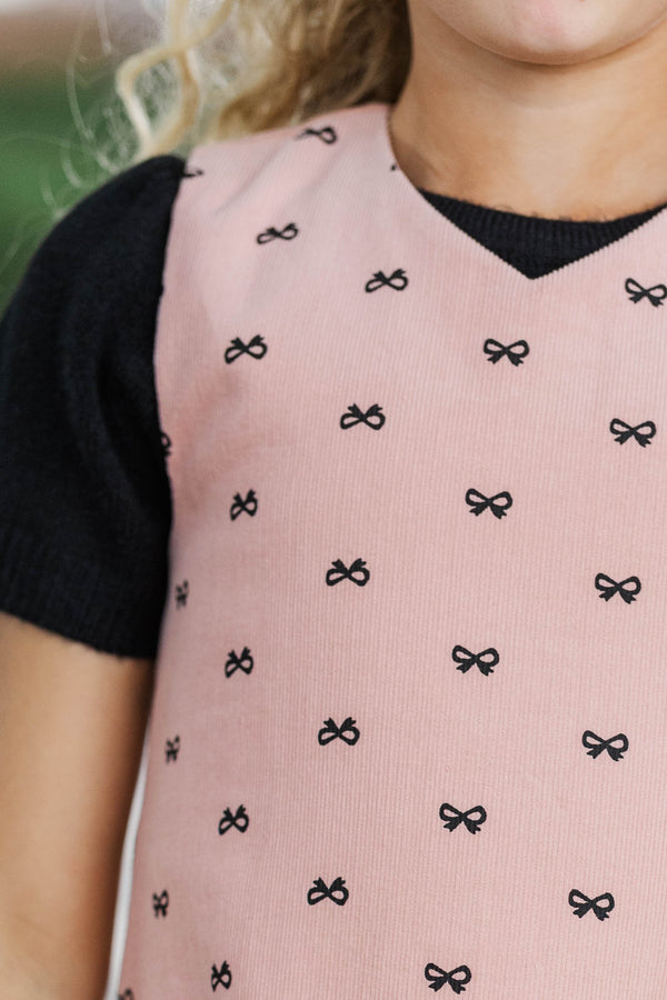 Girls: The Easy Favorite Mauve Bow Print Shift Dress