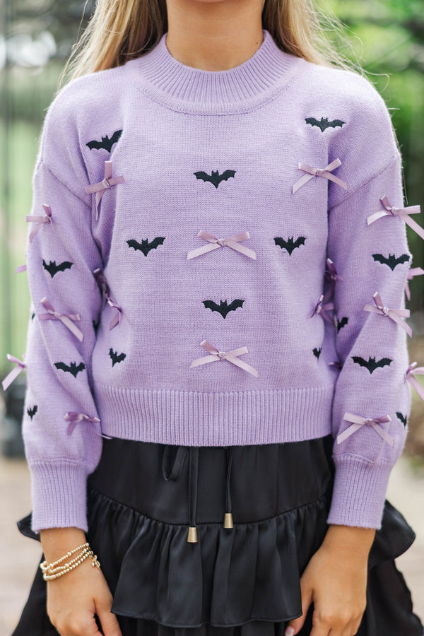 Girls: Lavender Bats & Bows Sweater