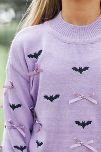 Girls: Lavender Bats & Bows Sweater