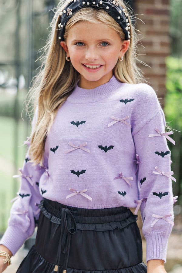 Girls: Lavender Bats & Bows Sweater