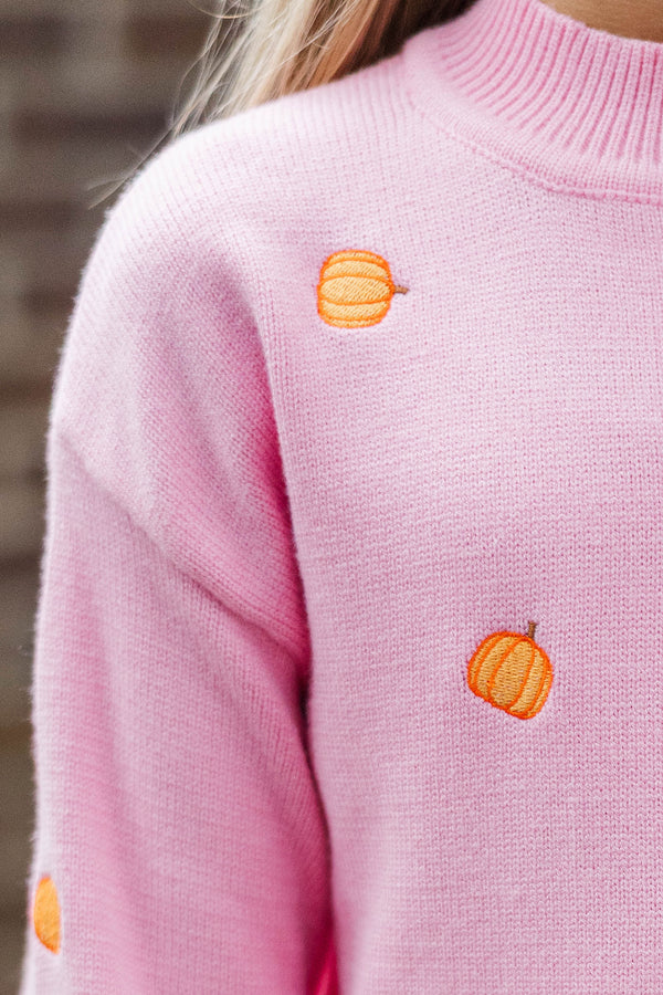 Girls: Field Trip Vibes Pink Pumpkin Sweater