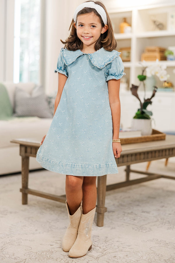 white christmas dresses Girls: Charmed In Blue Denim Bow Embroidered Dress – Shop the Mint