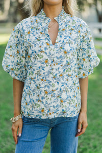 Sunny Side Up Blue Floral Blouse