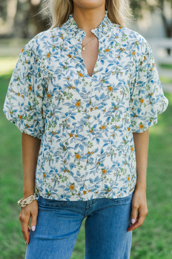 Sunny Side Up Blue Floral Blouse