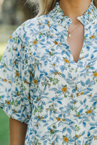 Sunny Side Up Blue Floral Blouse