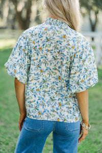 Sunny Side Up Blue Floral Blouse