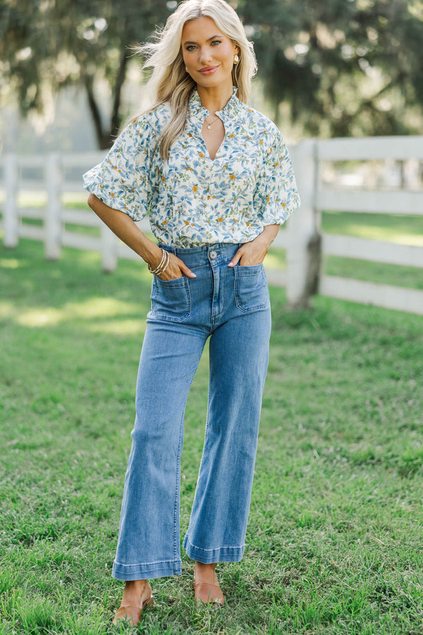 Sunny Side Up Blue Floral Blouse