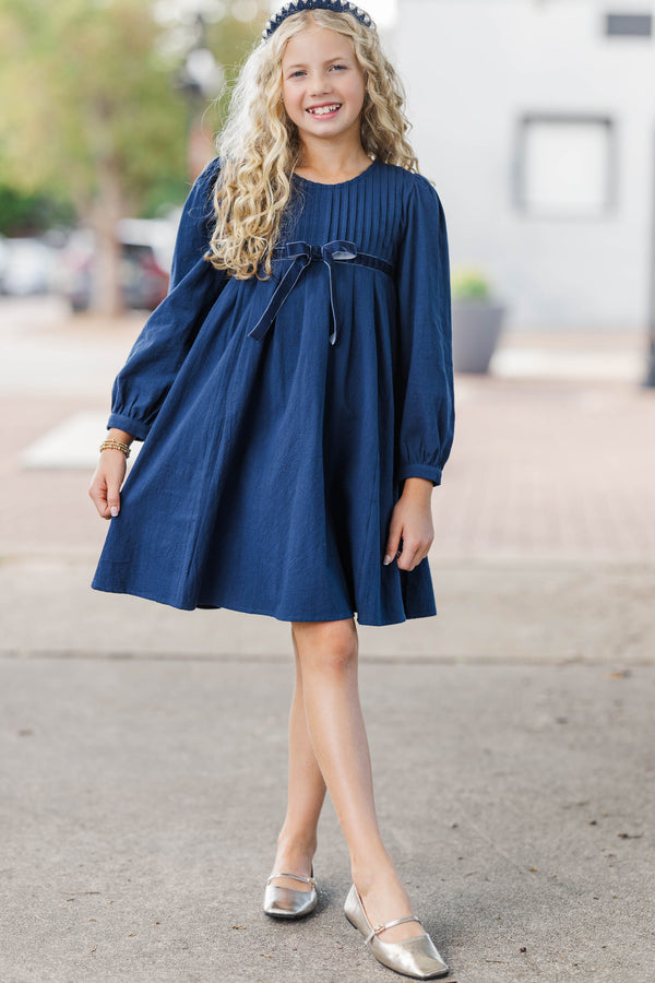 Girls: Let's Gather Navy Bow Detail Dress
