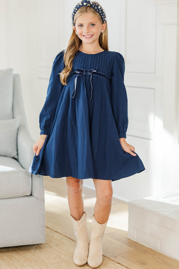 Girls: Let's Gather Navy Bow Detail Dress