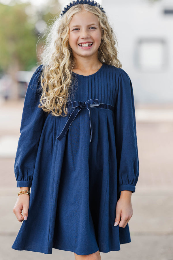 Girls: Let's Gather Navy Bow Detail Dress