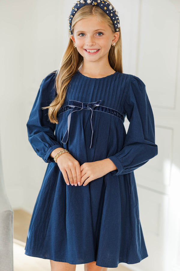 Girls: Let's Gather Navy Bow Detail Dress