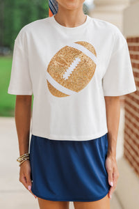 Fourth Quarter Flair White Sequin Football Top