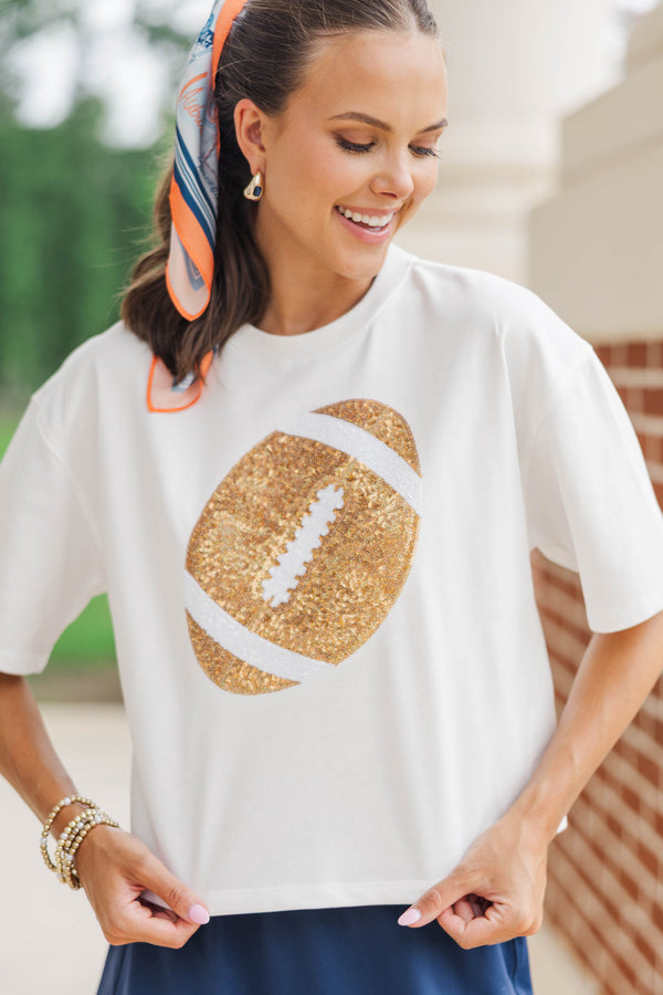 Fourth Quarter Flair White Sequin Football Top