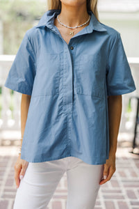 Letters Home Blue Button Down Top