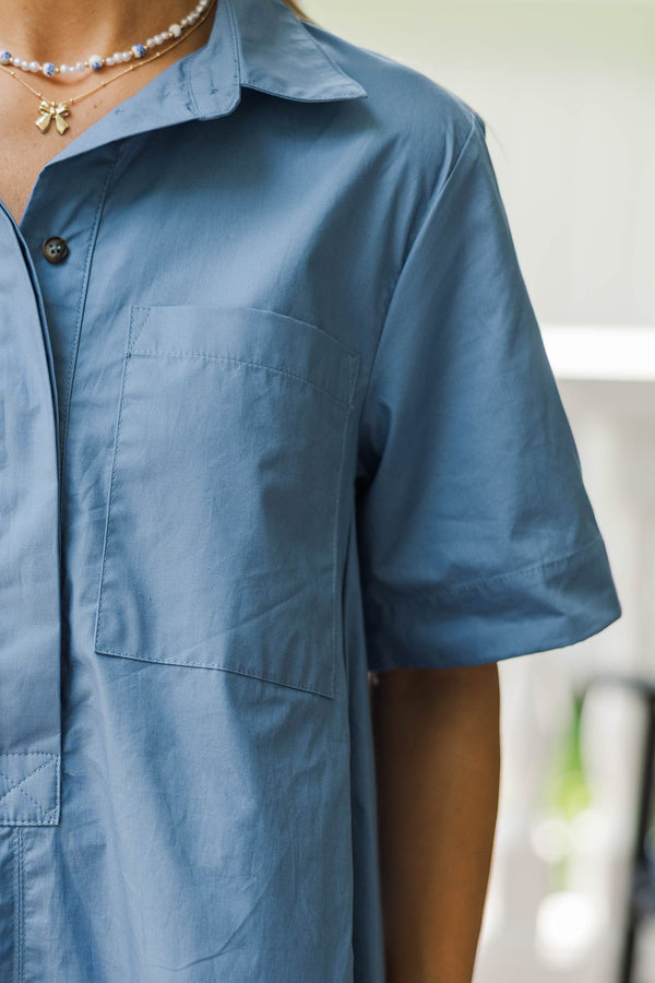 Letters Home Blue Button Down Top