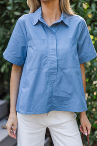 Letters Home Blue Button Down Top