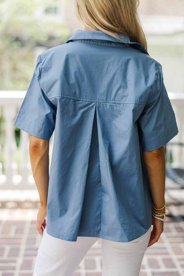 Letters Home Blue Button Down Top