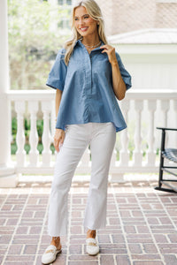 Letters Home Blue Button Down Top