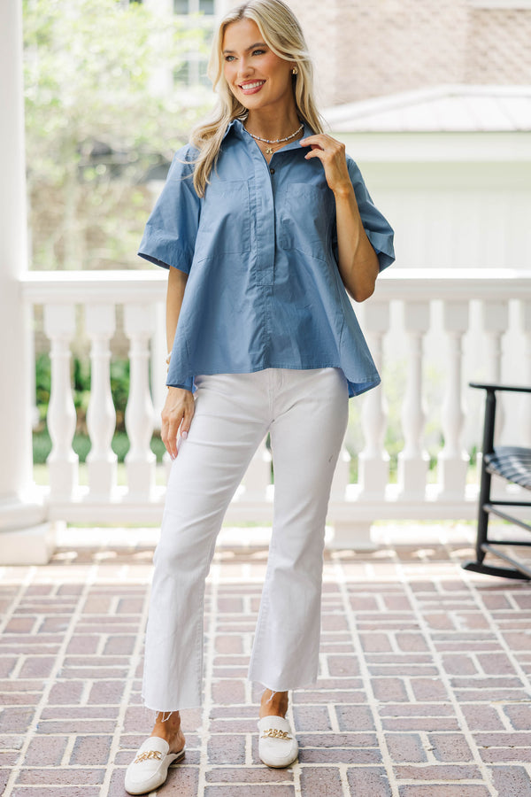 Letters Home Blue Button Down Top