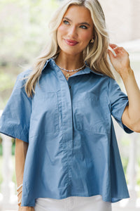 Letters Home Blue Button Down Top