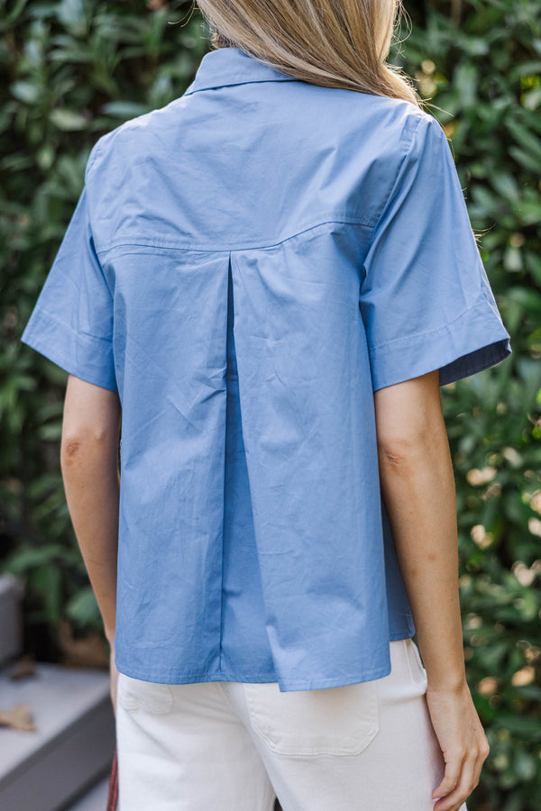 Letters Home Blue Button Down Top