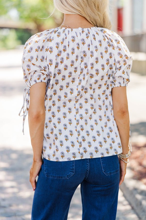 Bloom With Me White Floral Puff Sleeve Blouse