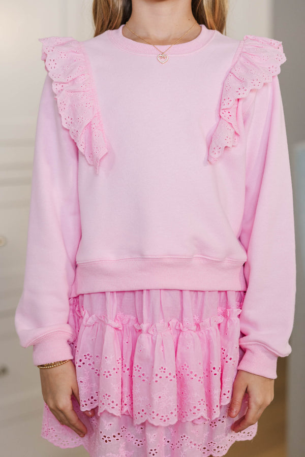 Girls: Sweetly Stitched Pink Eyelet Sweatshirt
