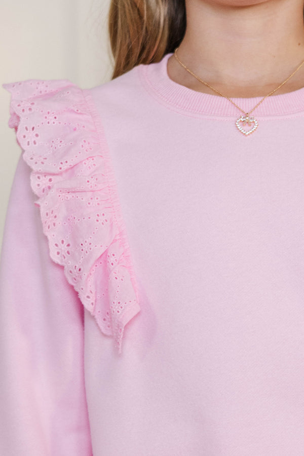 Girls: Sweetly Stitched Pink Eyelet Sweatshirt