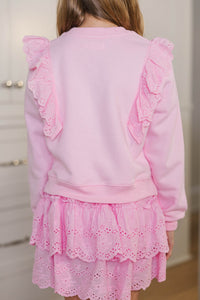 Girls: Sweetly Stitched Pink Eyelet Sweatshirt