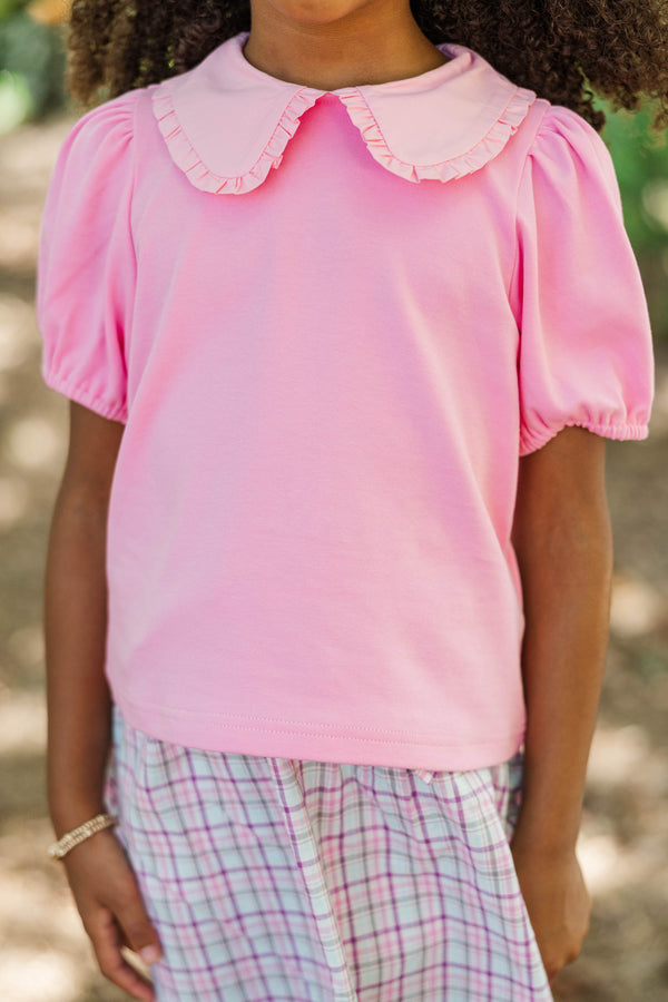 Girls: Perfectly Put Together Pink Ruffle Collar Top