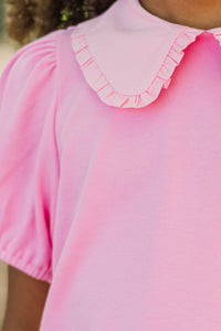 Girls: Perfectly Put Together Pink Ruffle Collar Top