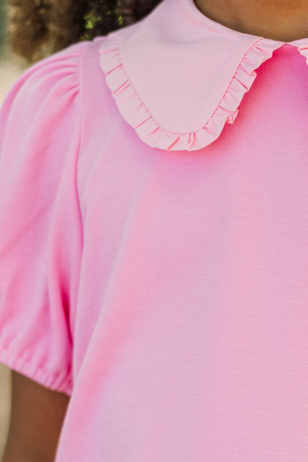 Girls: Perfectly Put Together Pink Ruffle Collar Top