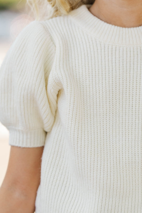 Girls: Bundle Of Bows Cream Bow Back Knit Top