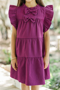 Girls: The Skylar Plum Purple Bow Babydoll Dress