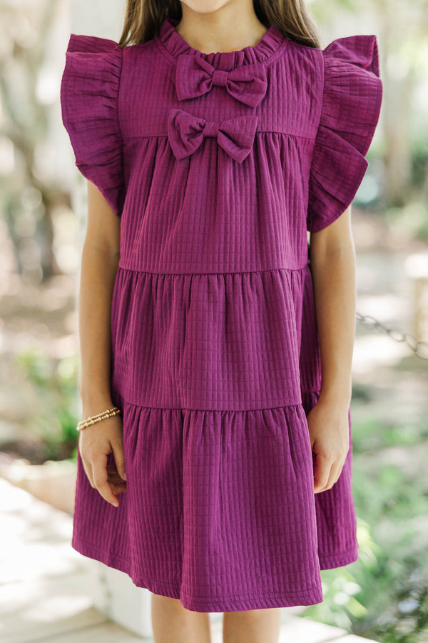Girls: The Skylar Plum Purple Bow Babydoll Dress