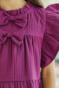 Girls: The Skylar Plum Purple Bow Babydoll Dress