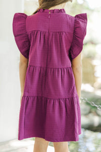 Girls: The Skylar Plum Purple Bow Babydoll Dress