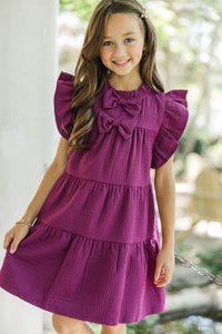 Girls: The Skylar Plum Purple Bow Babydoll Dress