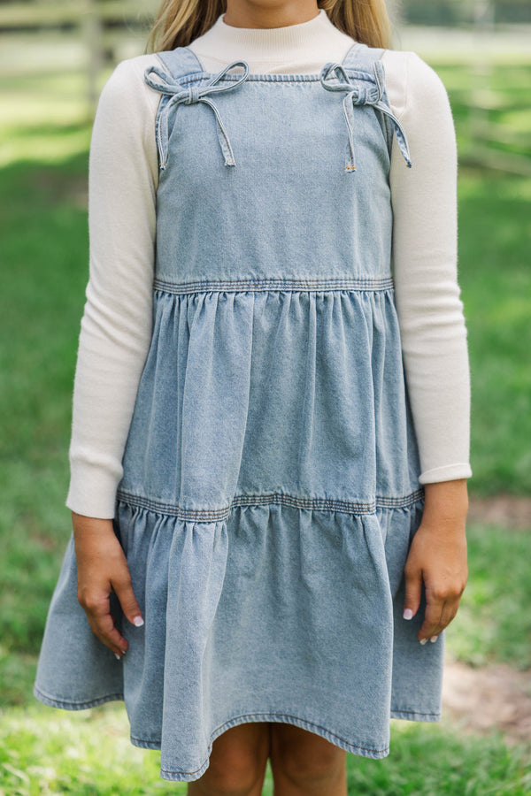 Girls: Soft Structure Blue Denim Babydoll Dress